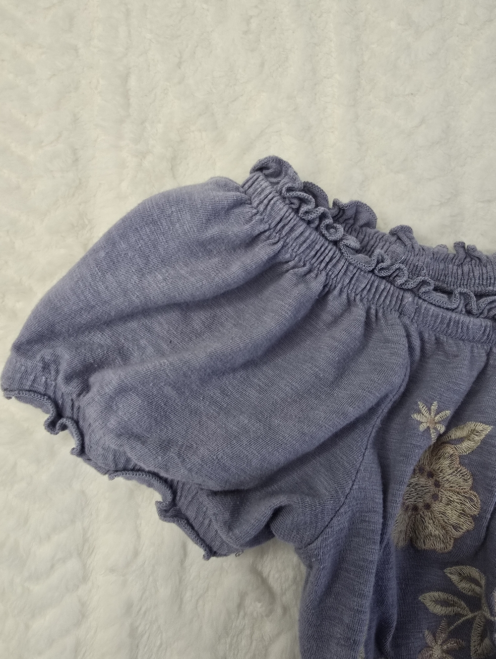 American Eagle Crop Top Blue Embroidered Floral Off Shoulder Short Sleeve M - Picture 5 of 12